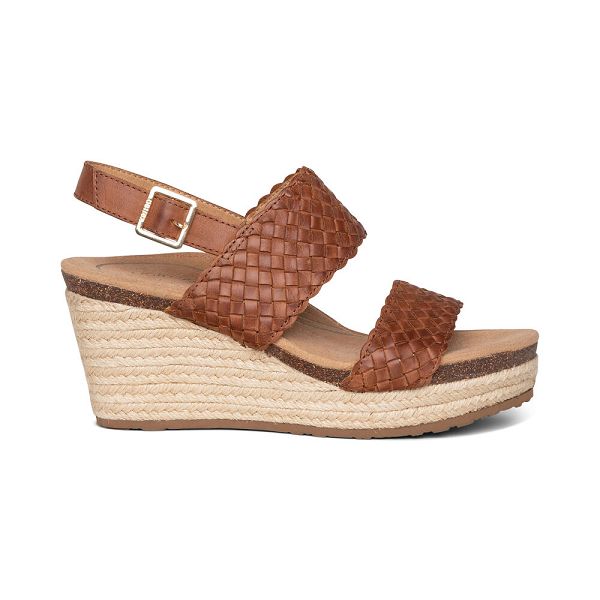 Aetrex Women's Summer Woven Quarter Strap Wedge Sandals Brown Sandals UK 8880-707